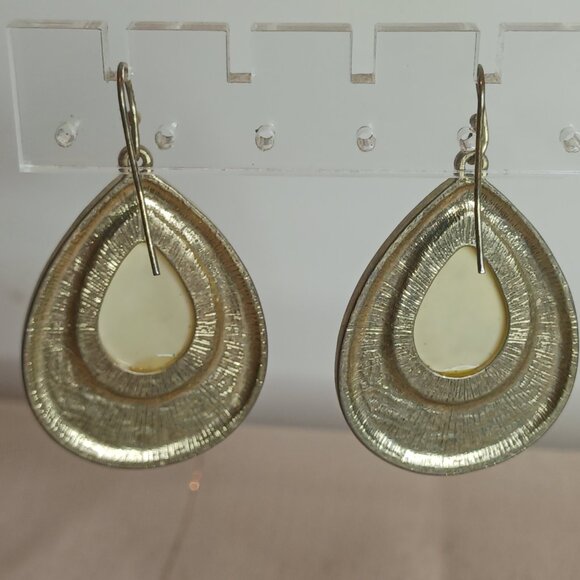 Gold Tone Yellow Stone Earrings - Picture 3 of 7